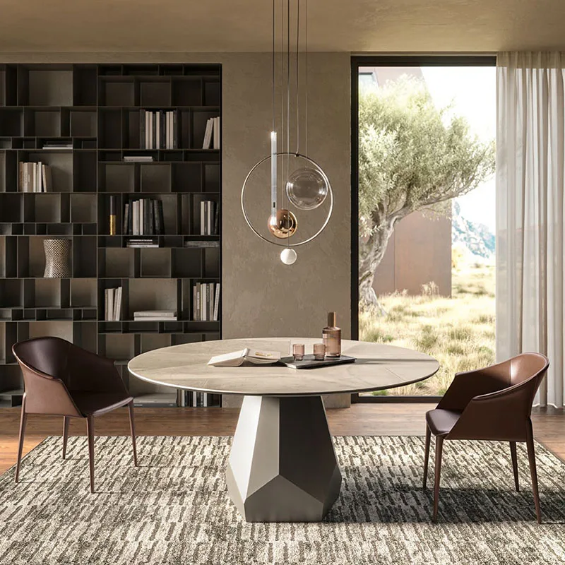One-Stop Service Factory Light Luxury Modern Home Furniture Round Table And Chair Set Marble Sintered Stone Dining Table
