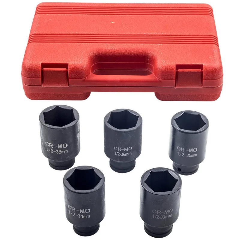 5pcs 1/2 Driver Deep Impact Socket Set Front and Rear Wheel Spindle Axle Nut Removal Tool