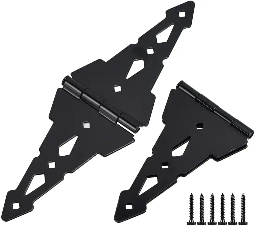 Wood Gate Hinges for Wooden Fences Heavy Duty Strap Gate Hinge Decorative Black Finish with Screws