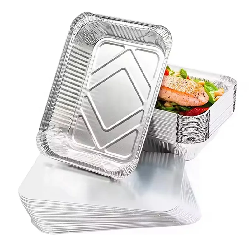 Disposable Takeout Foil Food Container With Lid Large Size Medium Baking Aluminum Foil Trays