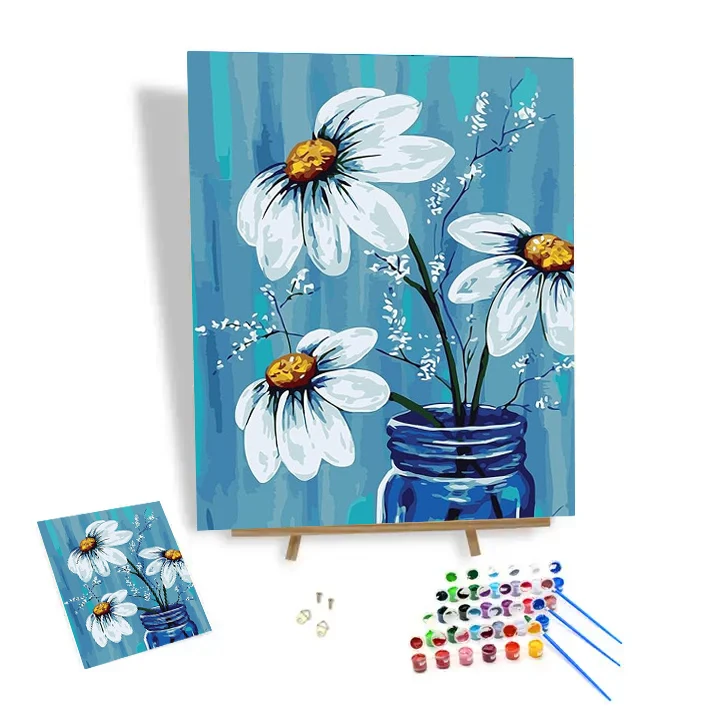 Popular Custom Oil Paint By Numbers Kit White Petals DIY Modern Art Decor Decoration Hand Painted by Numbers