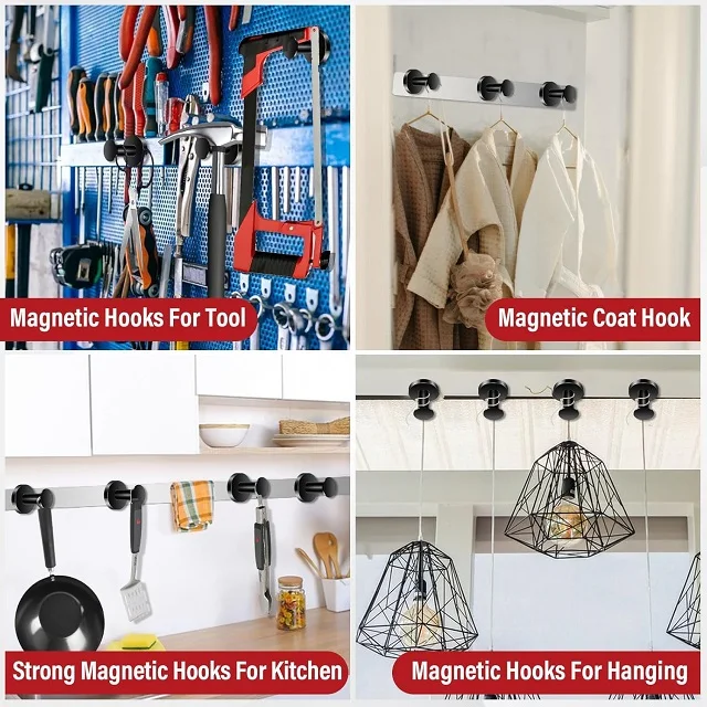 Heavy Duty 6piece Set Magnet Round Hook for Cruise Ship Garage Hanging Grill Matte Black Metal Magnets Hook