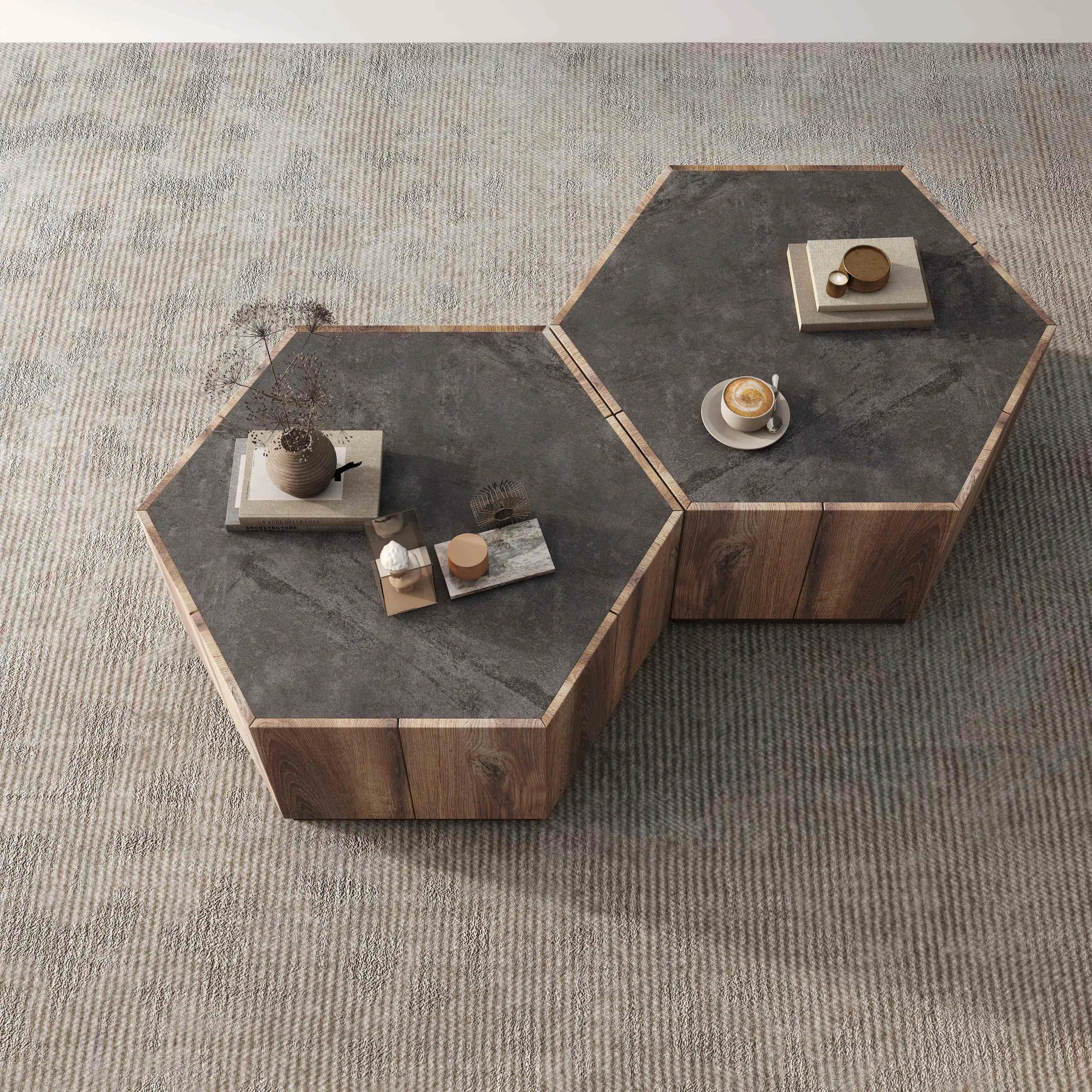 WESOME Mid-Century Modern Mahogany Wood Frame Metal Base Minimalist Designer Living Room Tea Table Coffee Table
