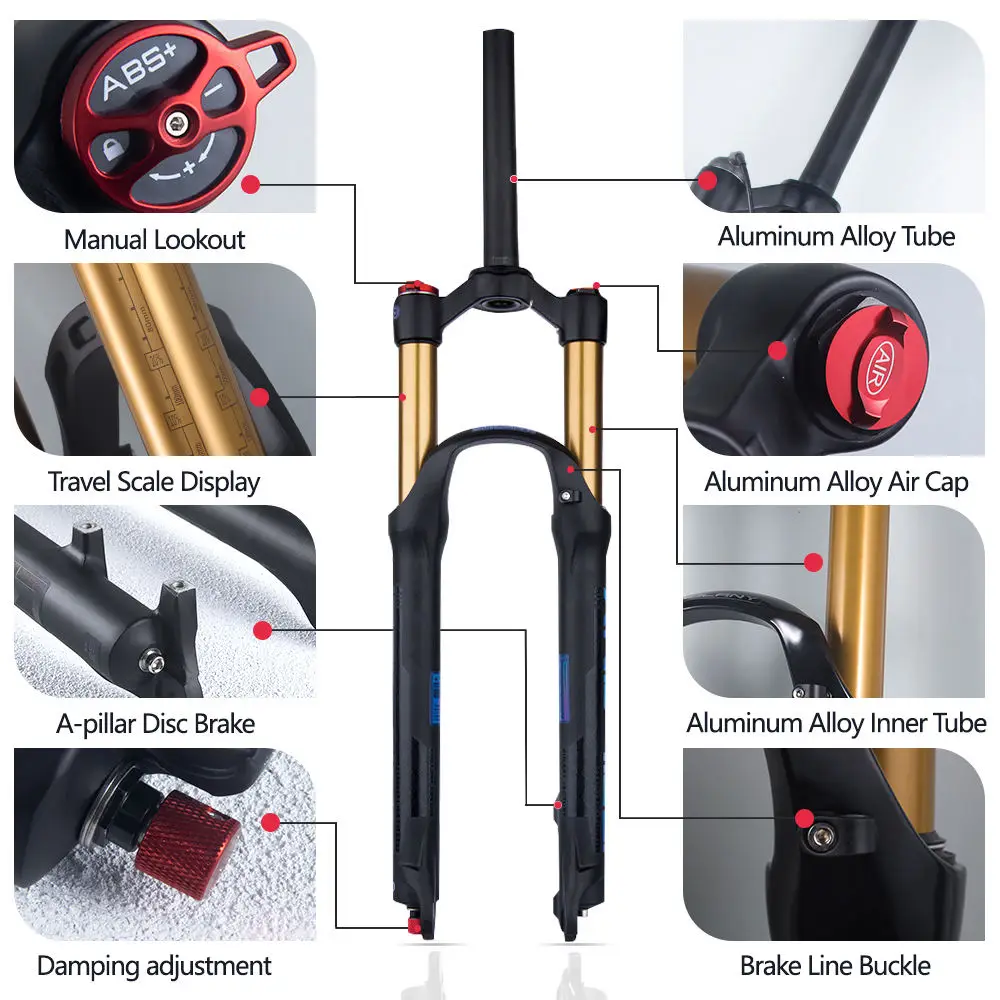 BOLANY Bike Fork Rebound Adjustable MTB Air Front Suspension 26/27.5/29 Inch 120mm Travel Quick Release Fork Bicycle Accessories