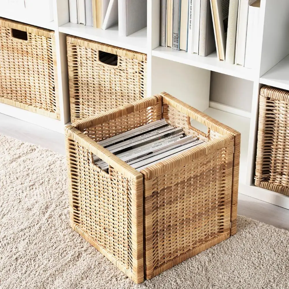 Cheap Wicker Basket Square Natural Rattan for saving space storage usually for laundry from cirebon Indonesia