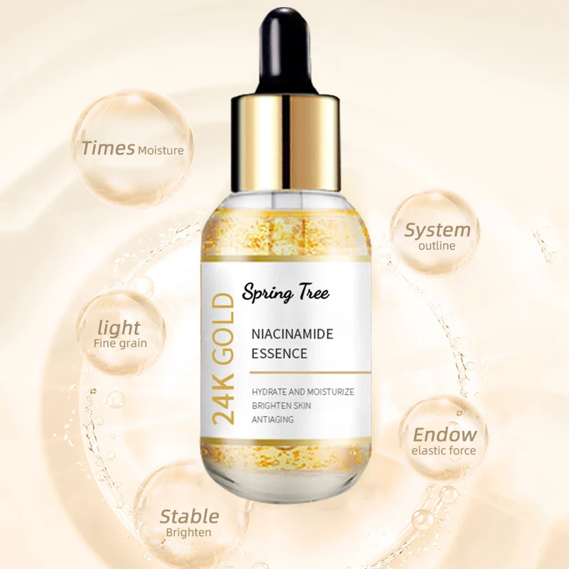 Private Label Anti Aging Wrinkle Acne Dark Spot Remover Rose Whitening Vitamin C 24K Gold Face Serum