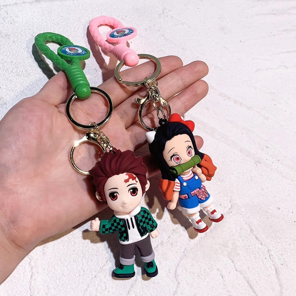 Custom Cartoon 3D PVC Anime Toy Schoolbag Pendant Gifts Ghost Killing Blade Key Ring Cute New Demon Slayer Keychain Strap