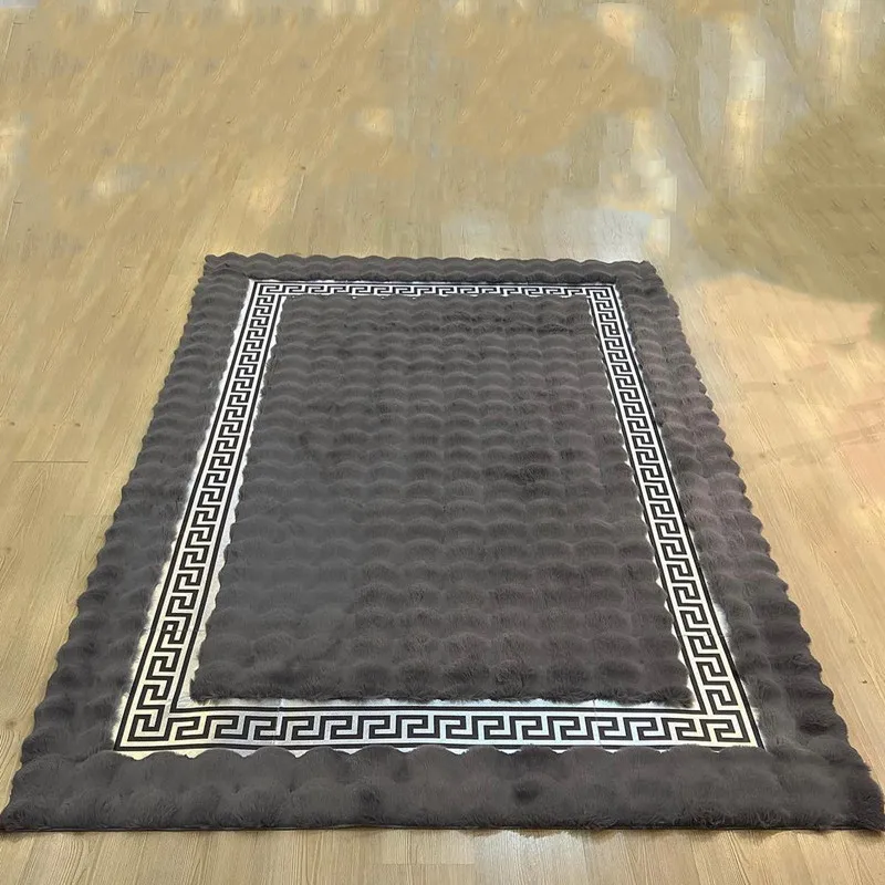 Home Decor Elegant Geometric Area Rug turkish Luxury Soft Shaggy runner rugs golden Plush Black Gold Faux Fur Large Floor Rug