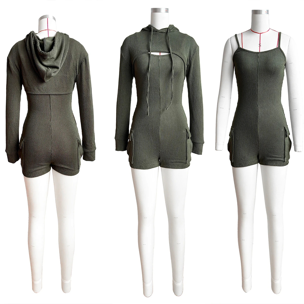 2024 Spring Fall Women Rompers Knit Slim Fit Long Sleeve Hooded Rompers Casual Streetwear Two Piece Bodysuits Women Jumpsuits