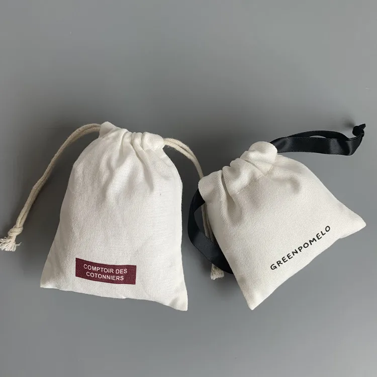 custom logo bleach white small gift dust storage packaging bag canvas jewelry pouch small canvas drawstring bag