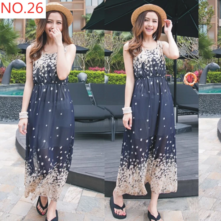 Wholesales Best-selling Bohemian long beach women dress floral chiffon seaside vacation vest dress
