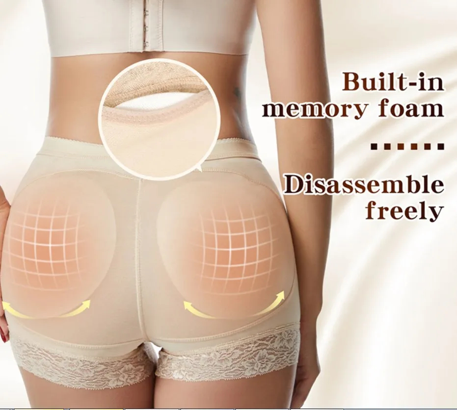 Women Shapers Plus Size Butt Pads Enhancer Panties Lace High Waist Fake Ass Padded Female Panties
