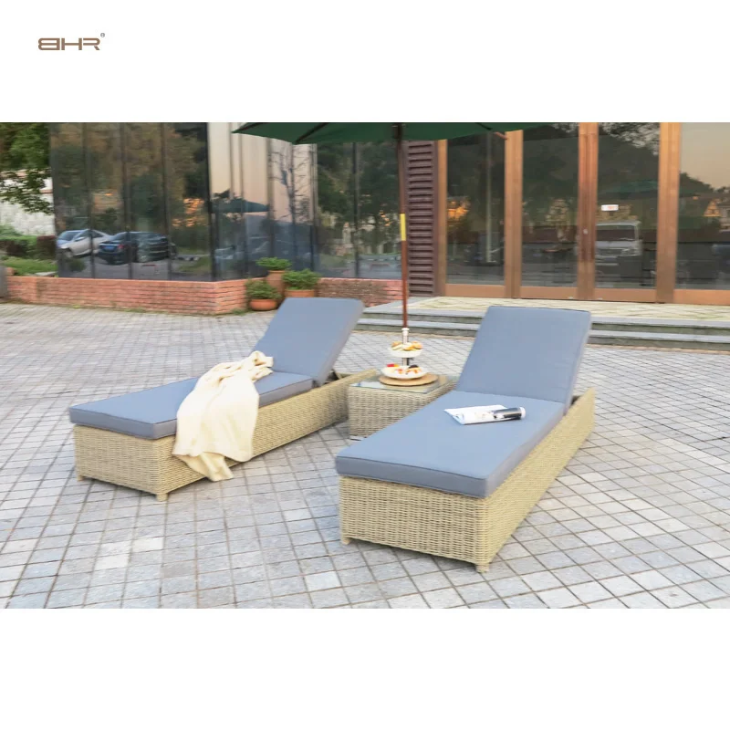 Rattan pear  grey chaise outdoor rattan patio lounge set rattan round daybed