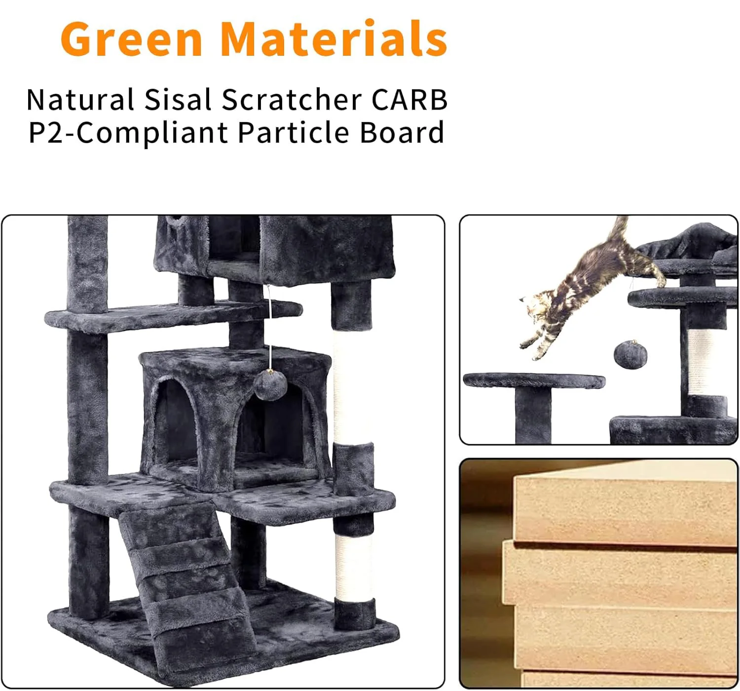 New Product Luxury Cozy Large Cat Tree House Condos Wooden Cat Sisal Rope Scratch Tree Tower for Many Cats