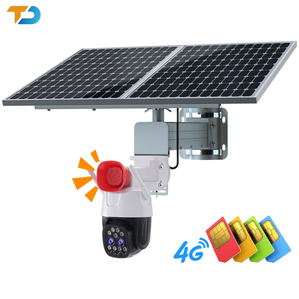 TecDeft 4g Sim Card Solar Camera Dual Lens Ptz 10x Zoom Outdoor Auto Motion Track Ptz Security Camera System Solar Cctv
