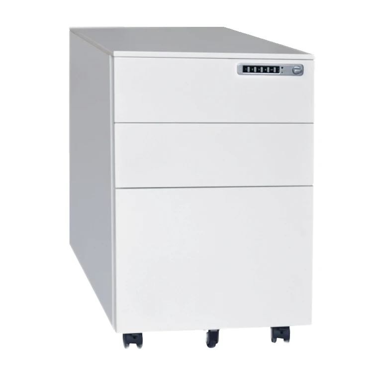 
Password lock white 3 drawer metal mobile pedestal filing cabinet for office use 