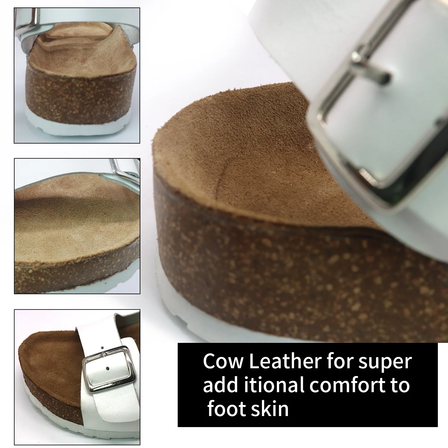 High Quality Summer Women White Sandals Ladies Liquid Outdoor Slippers with Soft Leather Insock Cork Arch Support