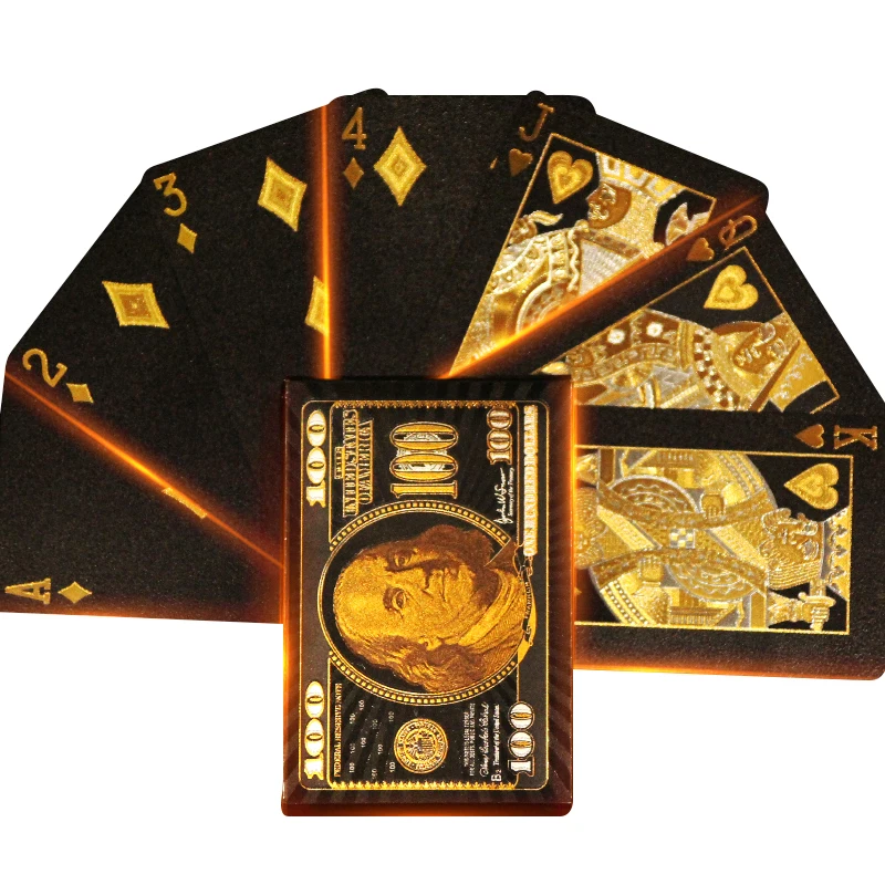 Custom Black Gold Foil Playing Cards Plastic PVC Waterproof Poker Creative Gift Durable Poker Board Games Custom Decks