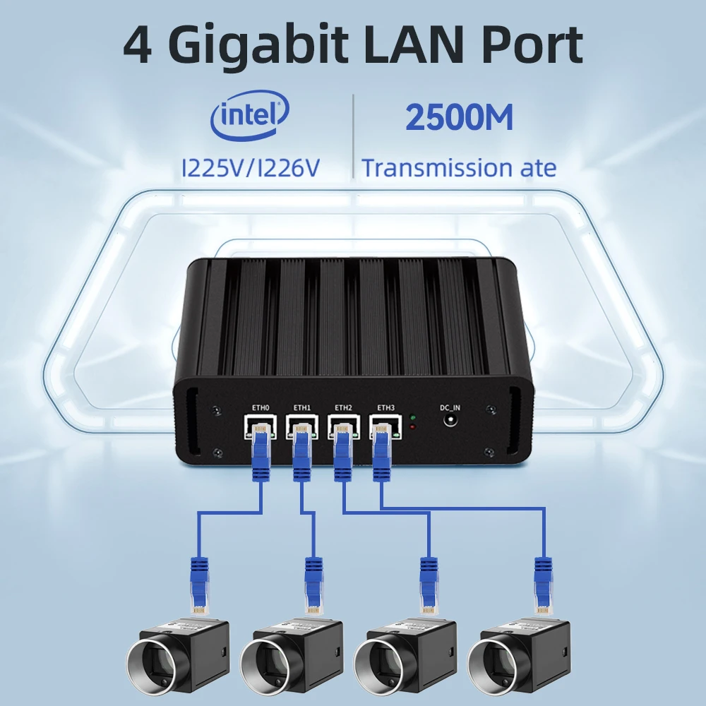 Intel Fanless MINI PC N100 DDR5 RAM 4 I225V Ethernet LAN RJ45 HD DP 4K 12V Computer LINUX Firewall Soft Router