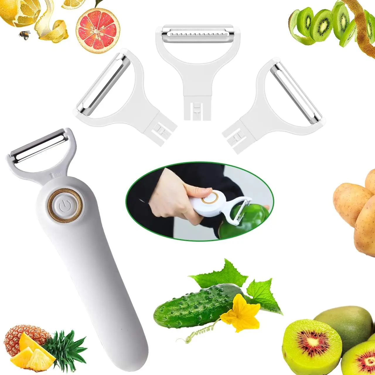 Electric Potato Peeler, Handheld Electric Vegetables and Fruit Peeler 3-in-1 Electric Peeler, USB Rechargeable Peeler Kitchen Ga