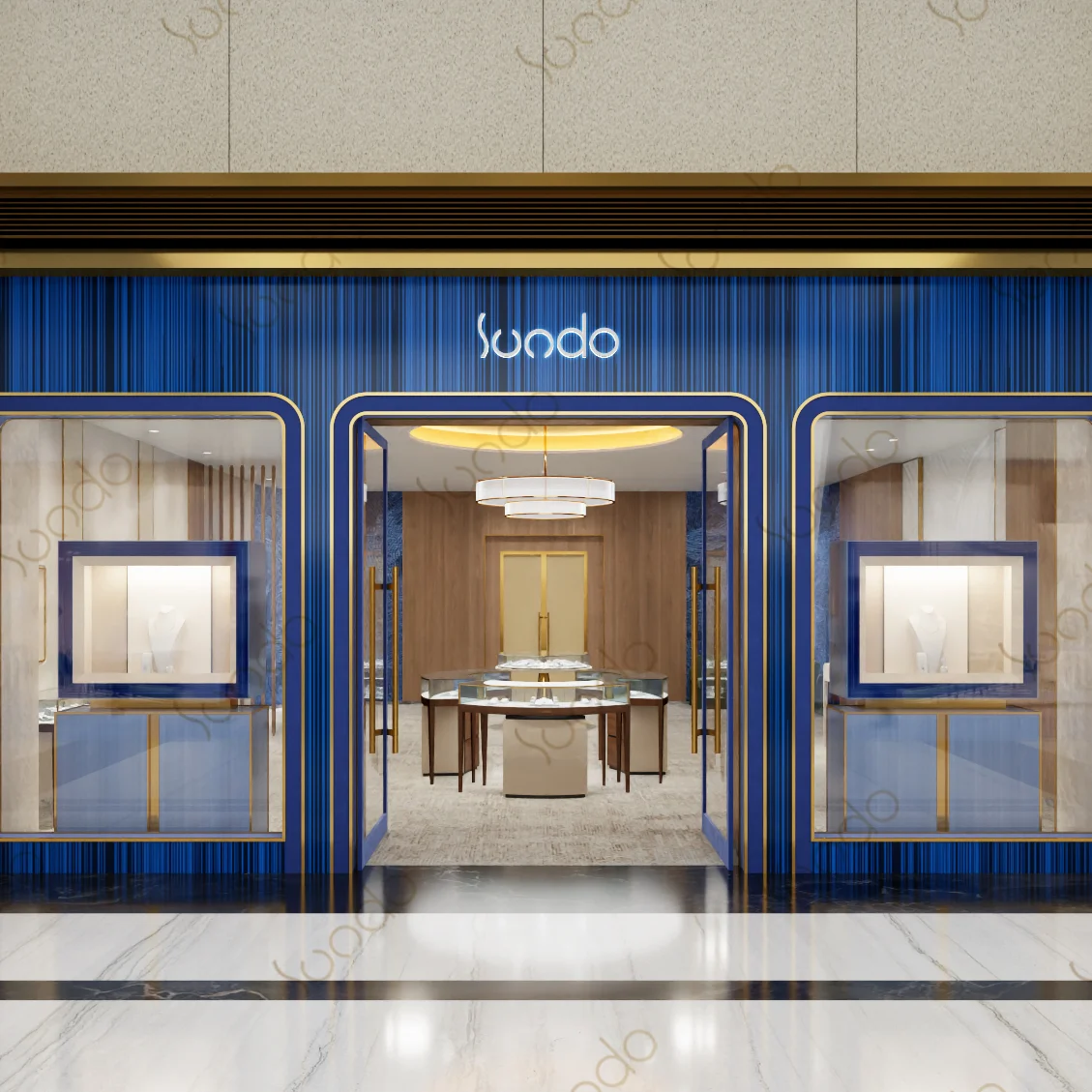 New Product Ideas custom Jewellery showroom blue furniture design Elegant Diamond Jewellery Shop jewelry shop interior design