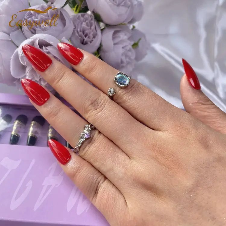 2022 Wholesale false nail Artificial Fingernails Fake Nails almond Stiletto Round Press on Nails with Adhesive Glue Sticker