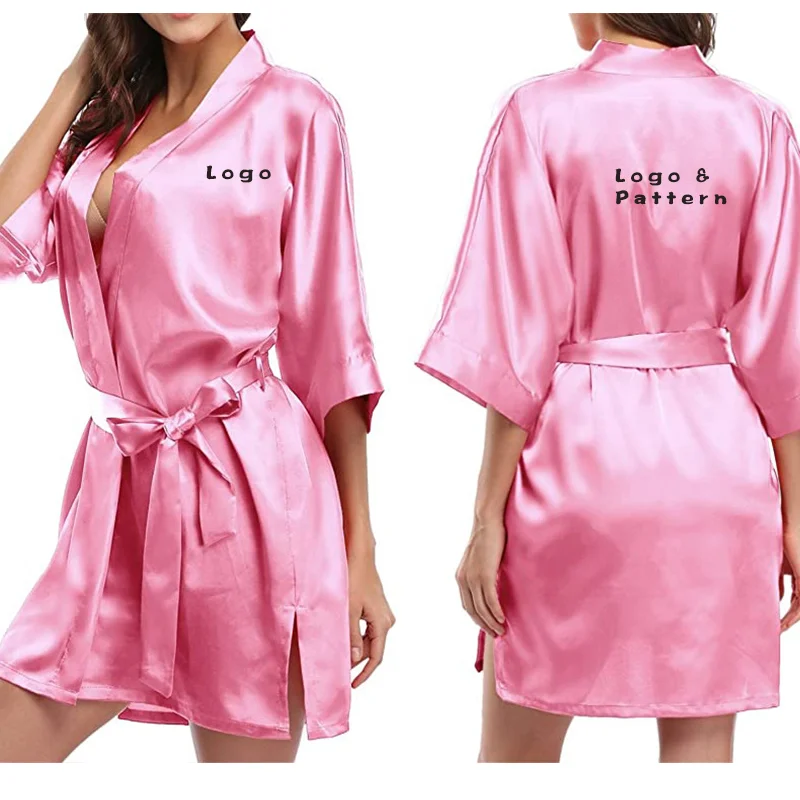 Women Satin Plain Short Kimono Bridesmaids Satin Lingerie Sexy Night Robe Pajamas  Bathrobes Satin Robe Party Pure Silk Robes