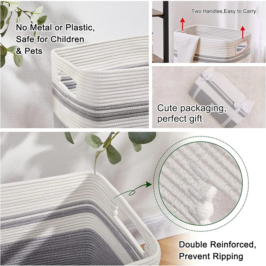 foldable Woven Rope Tall Laundry Basket Collapsible Laundry Hamper Tall Cotton Storage Basket for Toys Pillows Dirty Clothes Bin