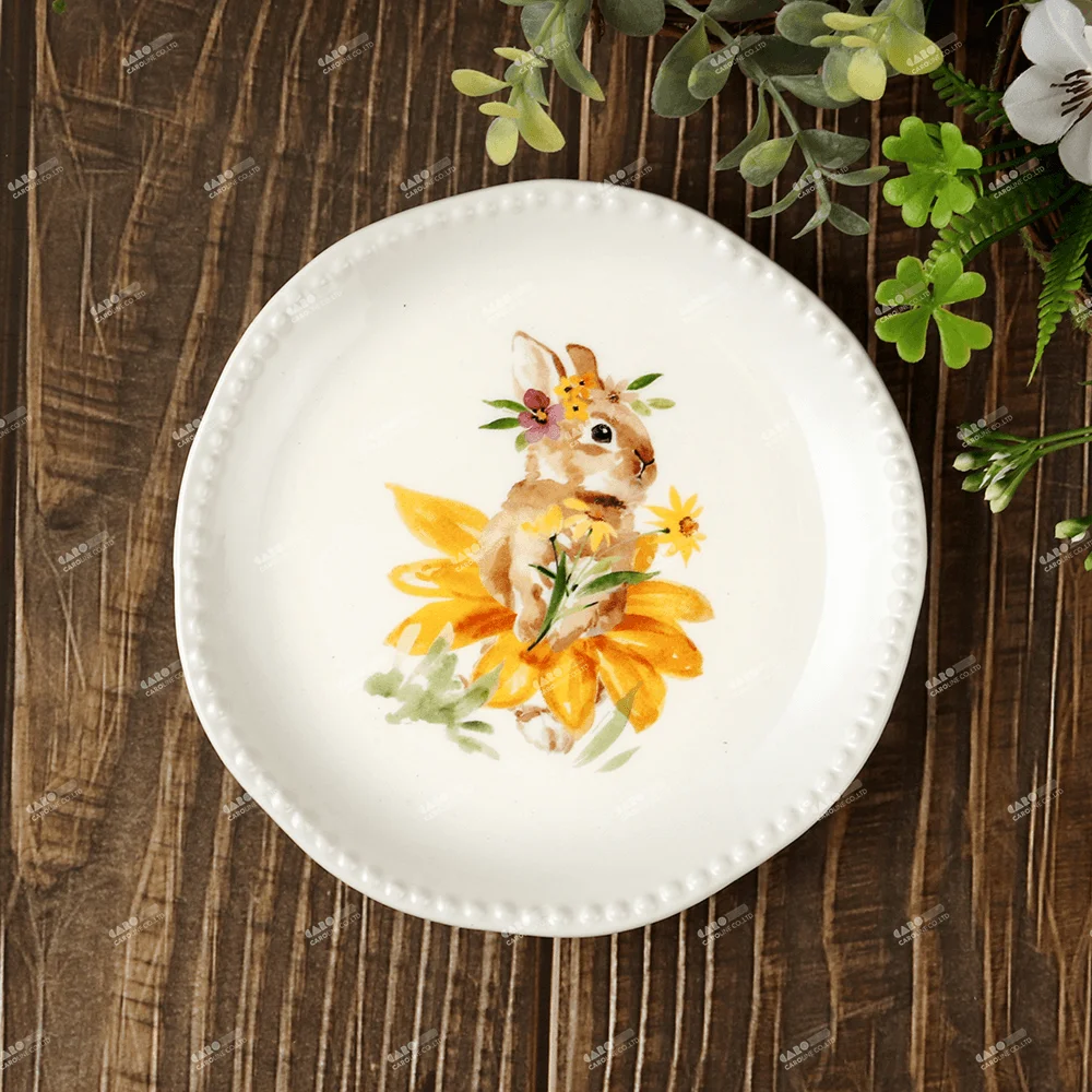 Caroline Design Rabbit and Floral Series Ceramic Dinnerware for Easter