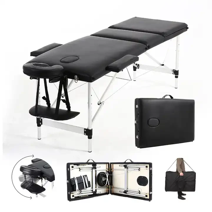 Portable 3 Folded Beauty Massage Bed Aluminum Spa Facial Massage Bed with Headrest