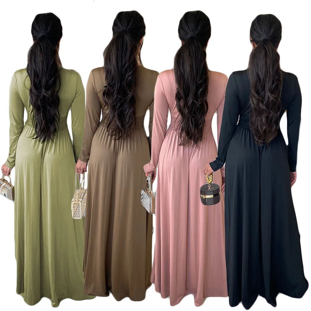 faldas largas para mujer  summer womens clothing long sleeves deep v neck evening dress sexy casual dresses women lady elegant