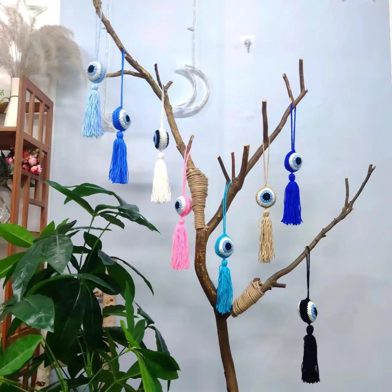 Hot Selling Car Pendant Macrame Wall Art  High Quality Eye Ball with Tassel  Handmade Wool Evil Eye Ornament Gift
