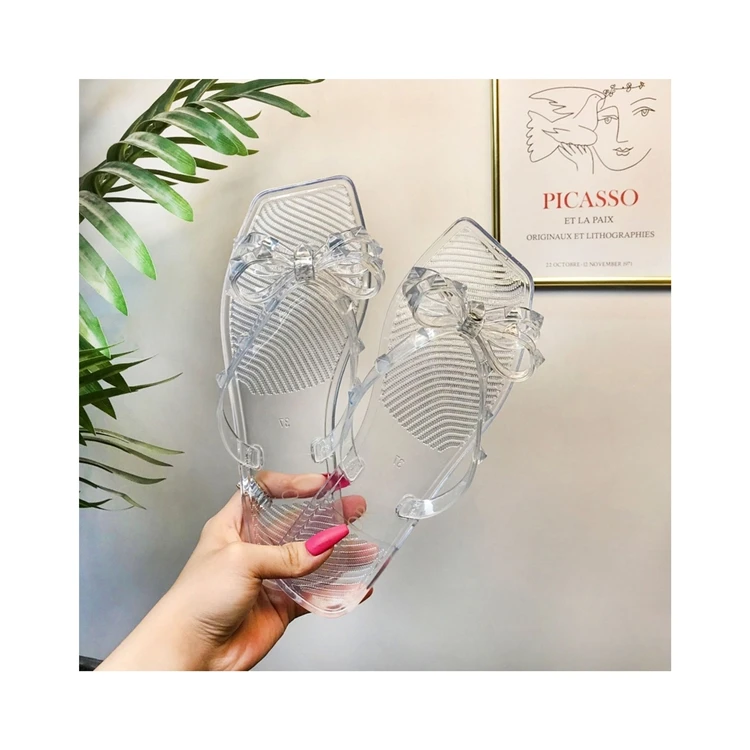 Factory Hot Sales Safety Comfortable Fashion Jelly Plastic Square Head Crystal Slippers