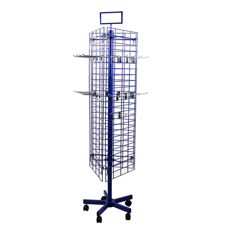 New Arrival Spinner Three-side Metal Grid Panel Floor Display Rack for Hanging Accessories