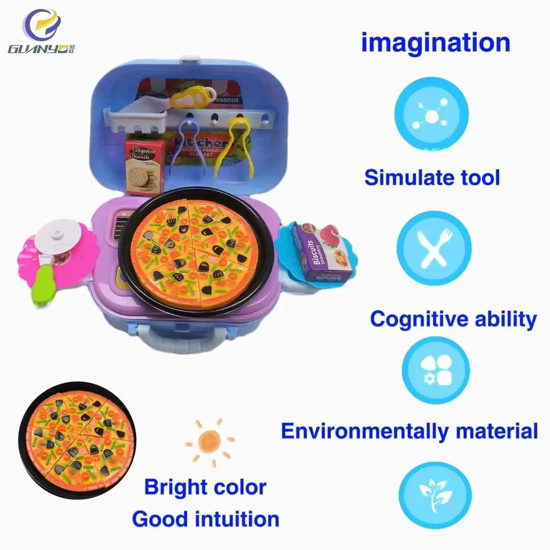 Hot Sales Education Fun Puzzle Mini Play House Vegetables Kitchenware Storage Authentic Toy Set Children Gift Suitcase Pizza Set