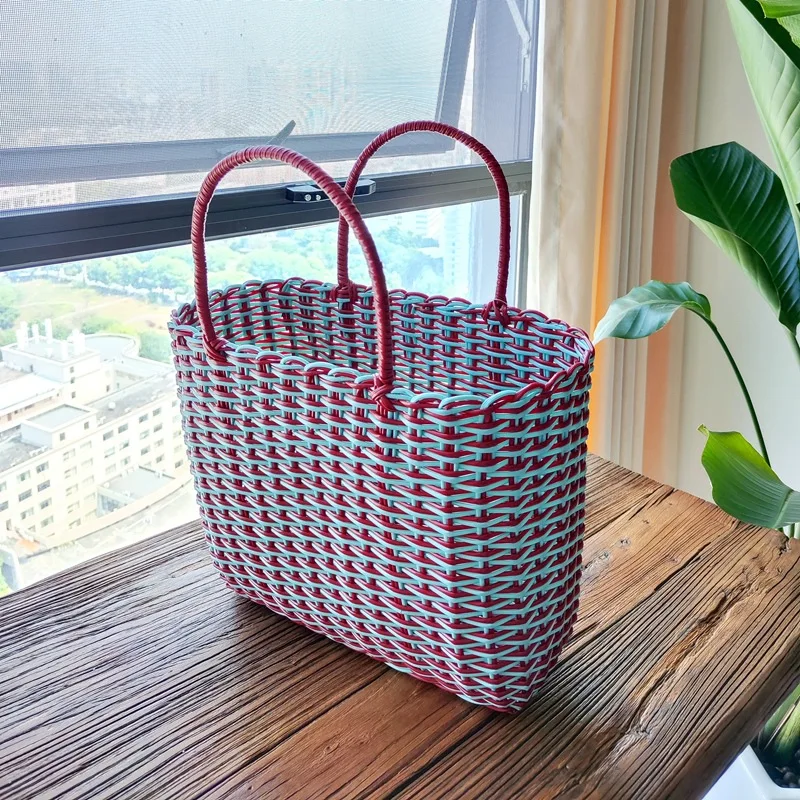 Portable Rattan Hand-woven Colored Shopping Basket Flower Desktop Storage Basket