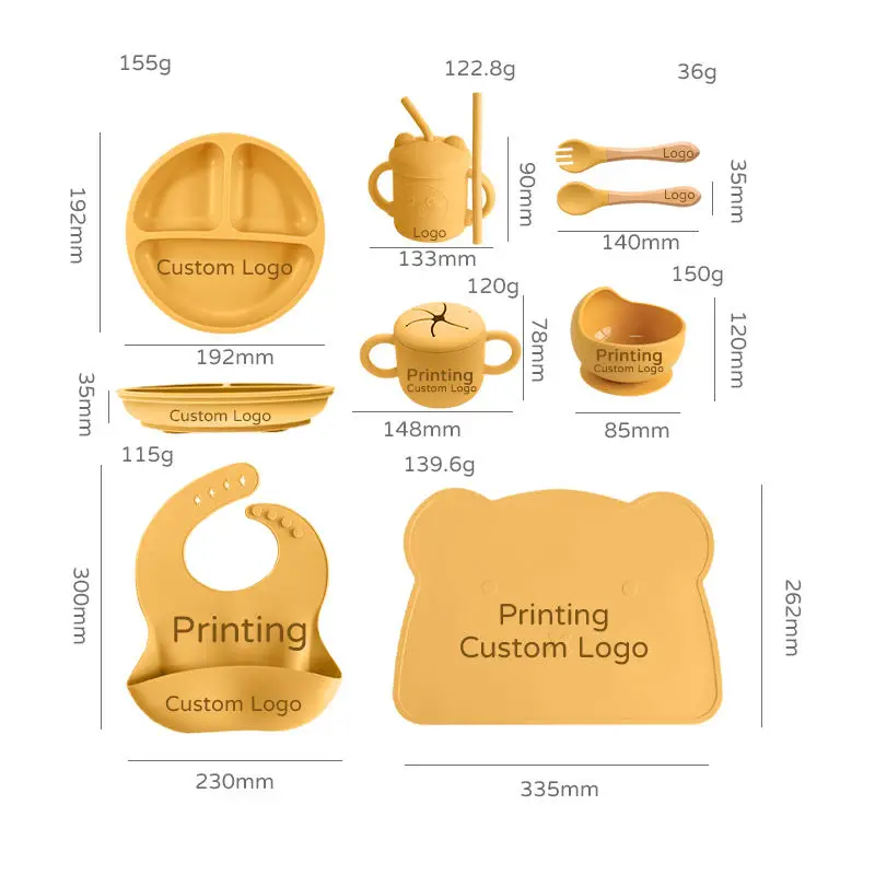 Bpa Free Weaning Feed Set Bib Plate Silicone Tableware Baby Products Bowl And Spoon Kid Dining Eating Silicone Baby Feeding Set