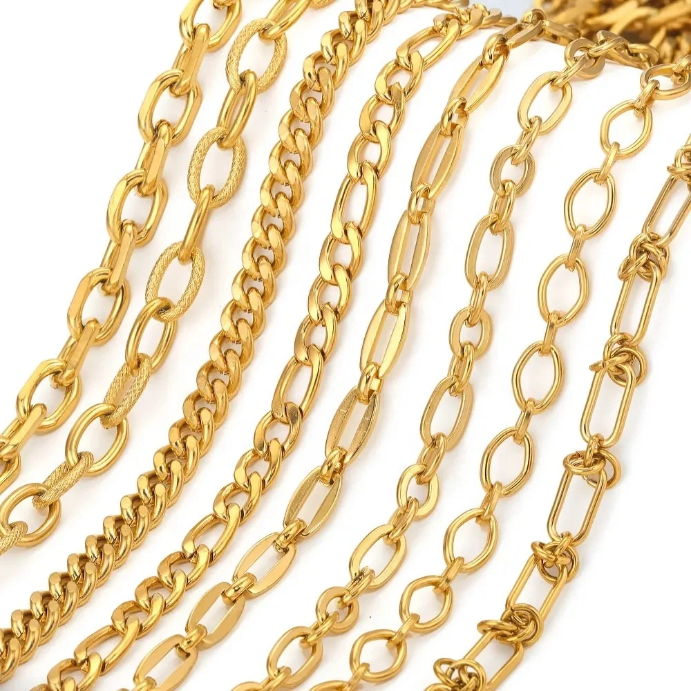 wholesale18K Gold Plated Stainless Steel Chain DIY Metal Accessories for Necklaces & Bracelets Popular Component Jewelry Making