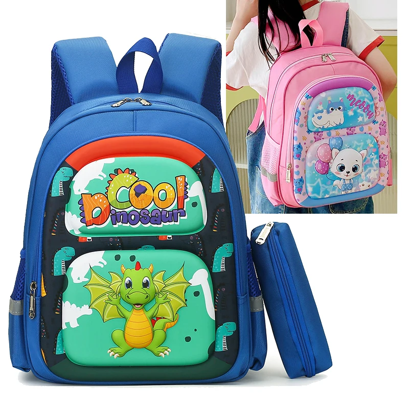 Factory Custom 2024 Kids Backpack 2  Pcs Set School Bags Cartoon Schoolbag Book Bags For Kids Primary Students Girl