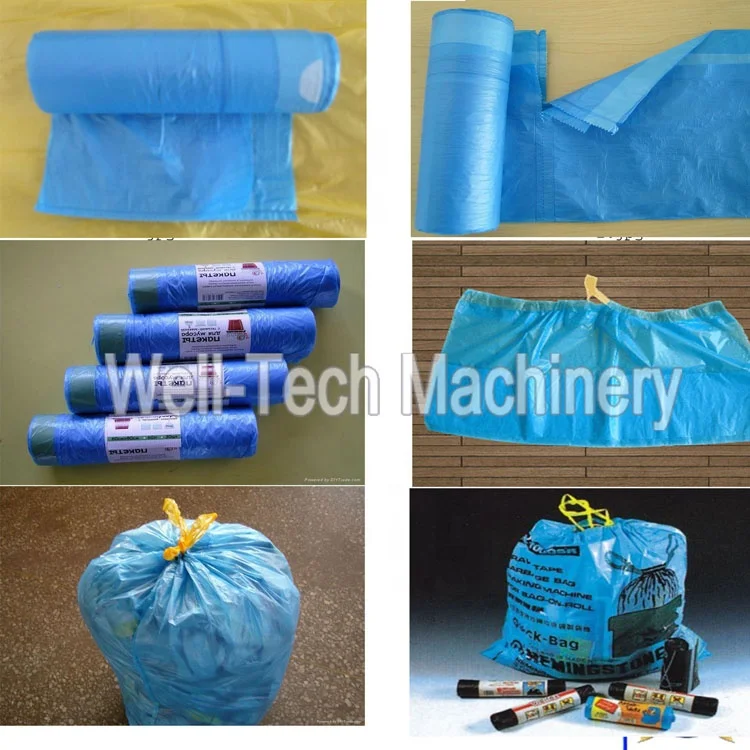 China wenzhou Well-Tech LDPE HDPE plastic bag manufacturing Roll Drawstring Heavy Duty Jumbo garbage bags making machine