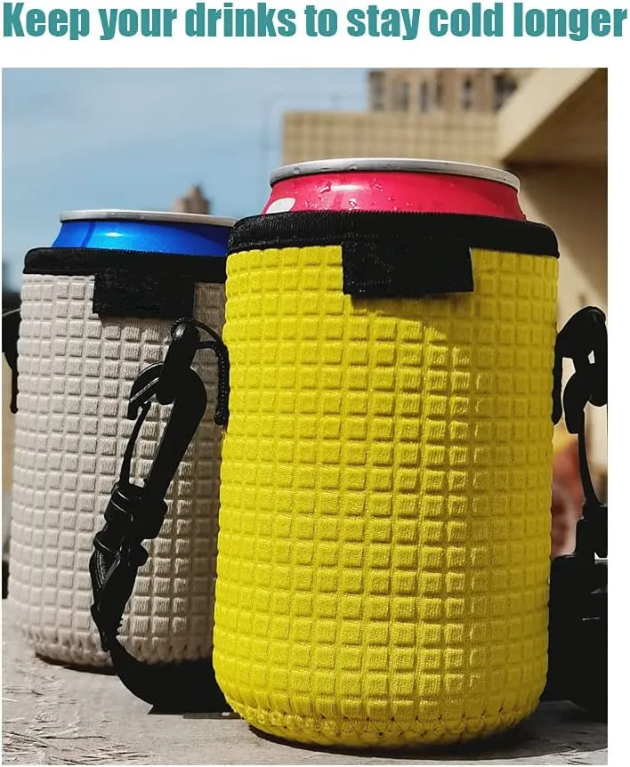 custom logo 12 oz stubby holder neoprene crossbody sling can cover cooler sleeve beer bottle coozies with neck strap lanyard