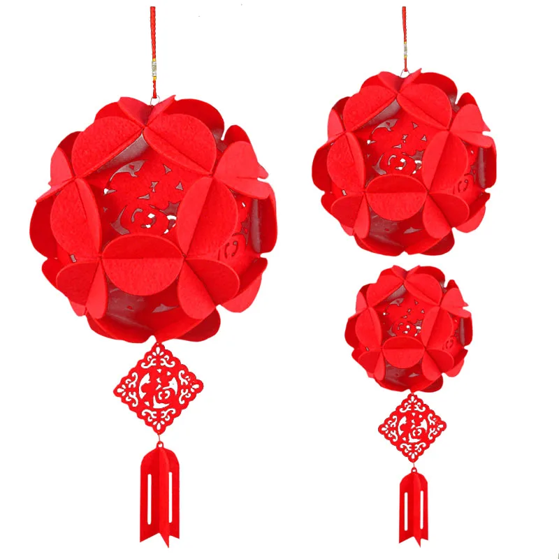 New Year Felt Lanterns for Spring Festival Wedding Lantern Celebration Decorations Chinese Red Accept Customized Design 2211321