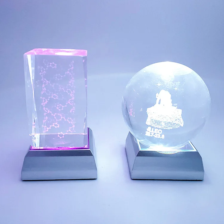 Honor Of Crystal 3D Engraved Luminous Colorful LED Square Stand Base For Crystal Cube