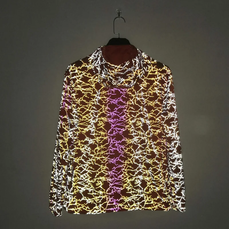 Best Sell Reflective Shiny Jacket Spring Men 100% Polyester Rainbow Color Jacket Neon Colour Casual Jacket