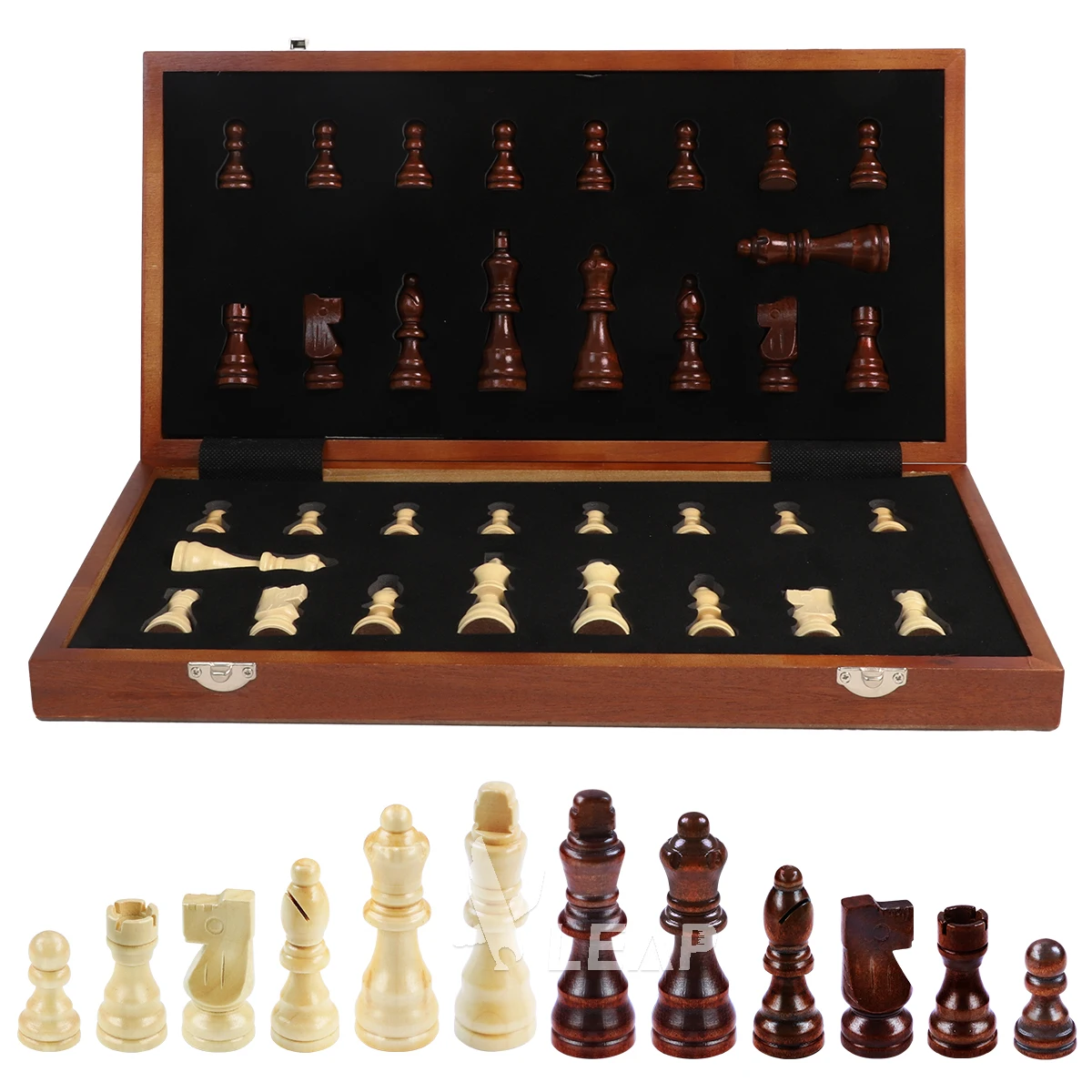 Manufacturers selling 38cm 15 inch  Magnetic Foldable Portable  Mahogany wooden chess set  Travel Chess Game set for Kids Adults