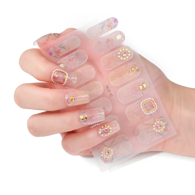 Wholesale Designers Line 3D Flower Nail Sticker Thick Semi-Cured UV Gel Marble Jump Plastic Material for Nail Art