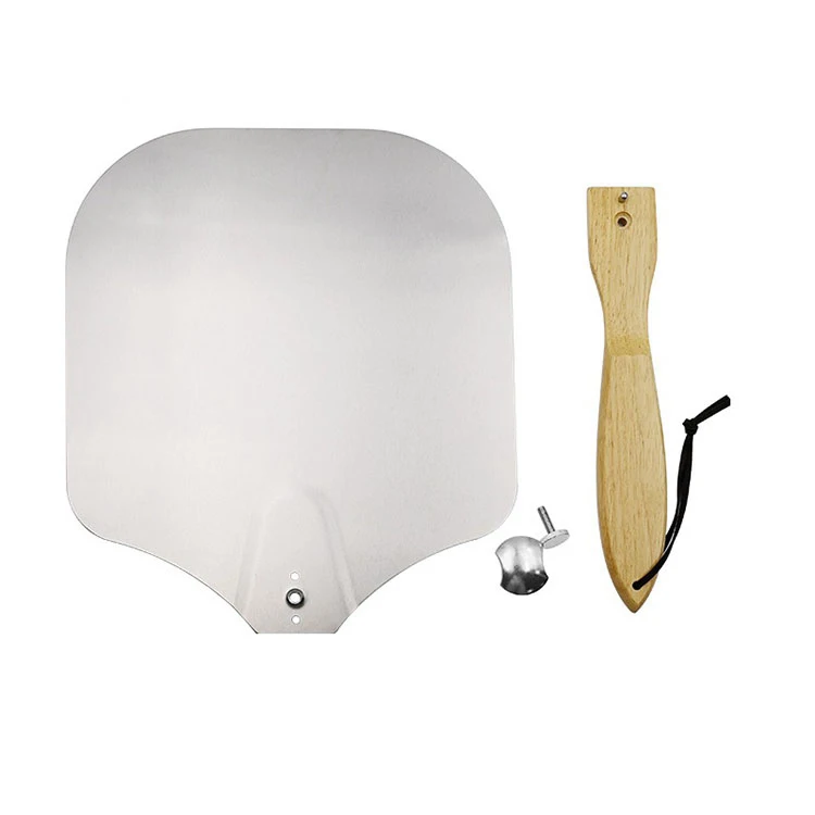 Amazon hot sale foldable wood handle removable pizza aluminum shovel cake safety transfer folding pizza tray baking pizza tool