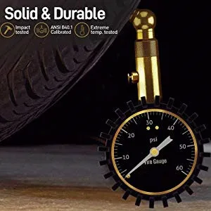 Tire Pressure Gauge - (0-60 PSI) Heavy Duty, Certified ANSI Accurate with Large 2 Inch Easy to Read Glow Diar