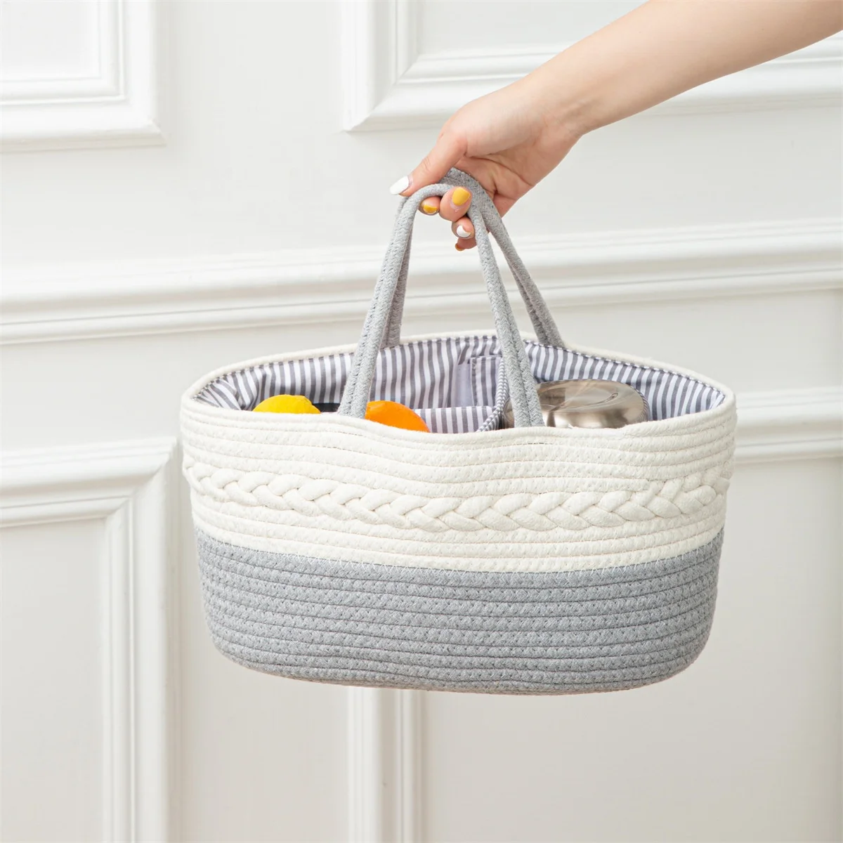 MU Baby Nappy Custom Bag Basket Nursery Storage Cotton Rope Diaper Caddy Organizer