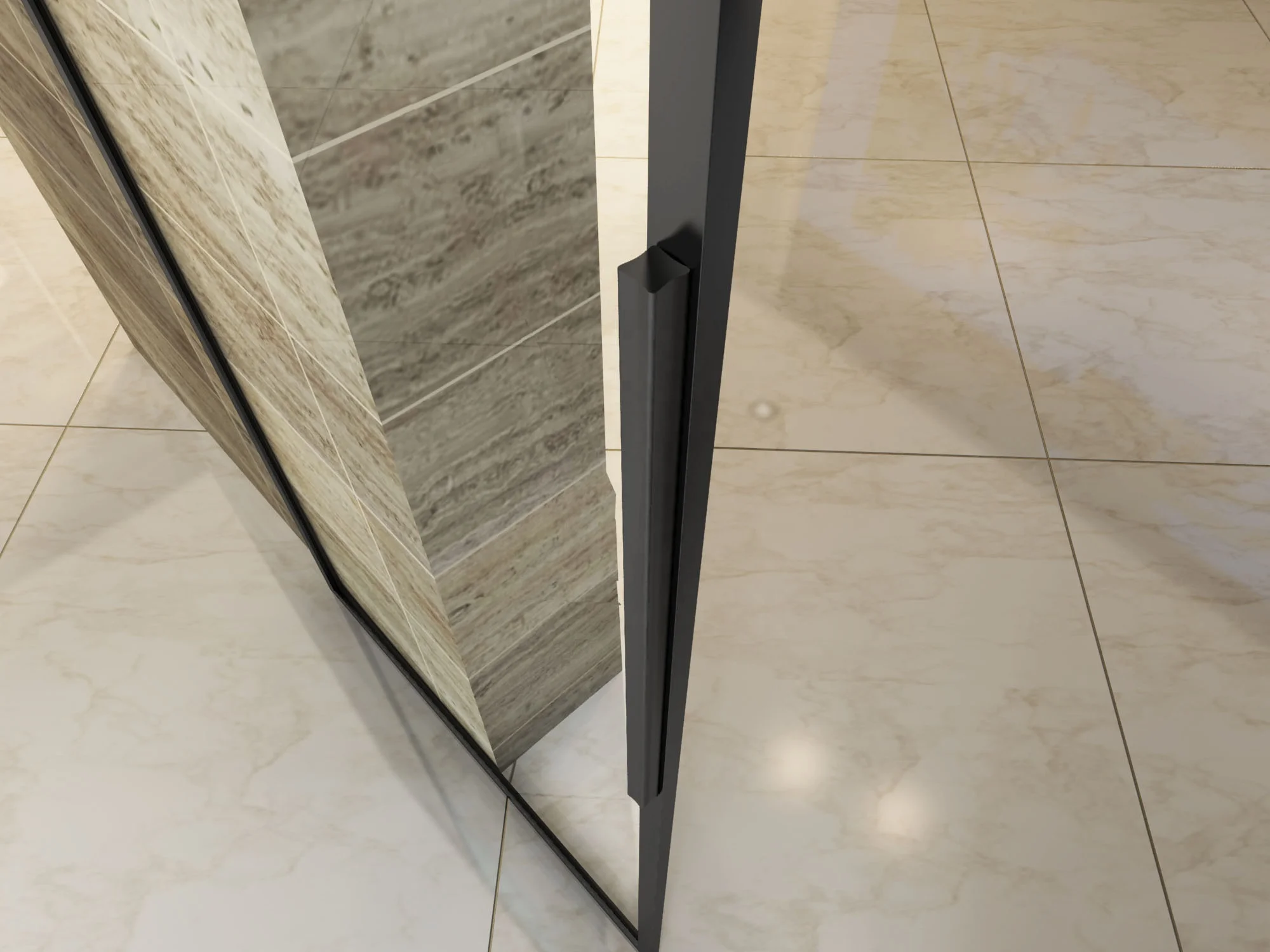 Frameless Sliding Door with Decorative Frame on Frosted Glass for Shower Rooms